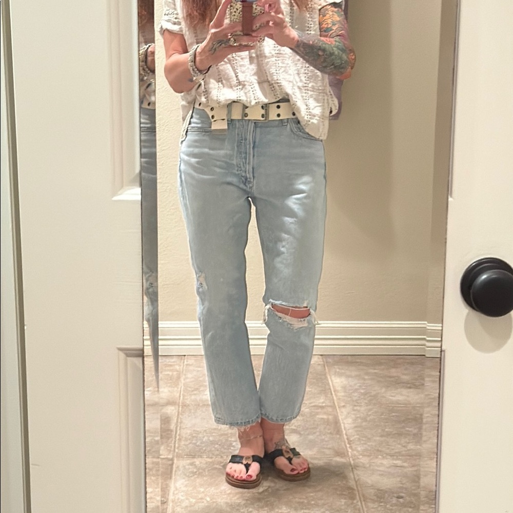 Light Blue Distressed Women's Jeans Brand AGOLDE.